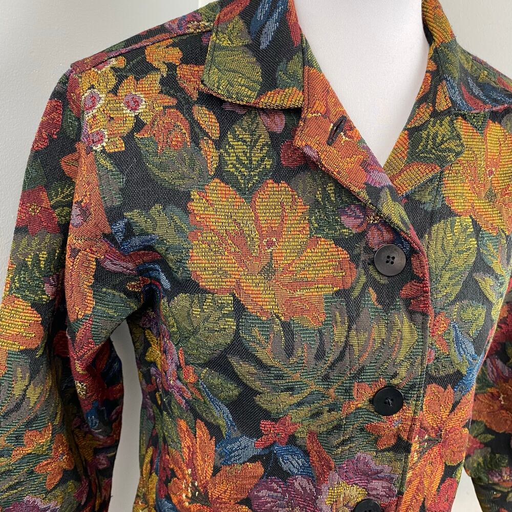 Vintage Touch O’ Blue Floral Earthy Boho Tapestry Chore Jacket Small - Picture 3 of 10
